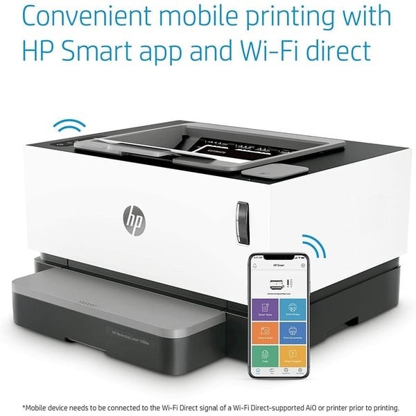 HP Neverstop Laser 1000W Wireless - Print Speed up to 21 Page Per Minute, Toner preloaded to print up to 5000 pages - White[ 4RY23A]