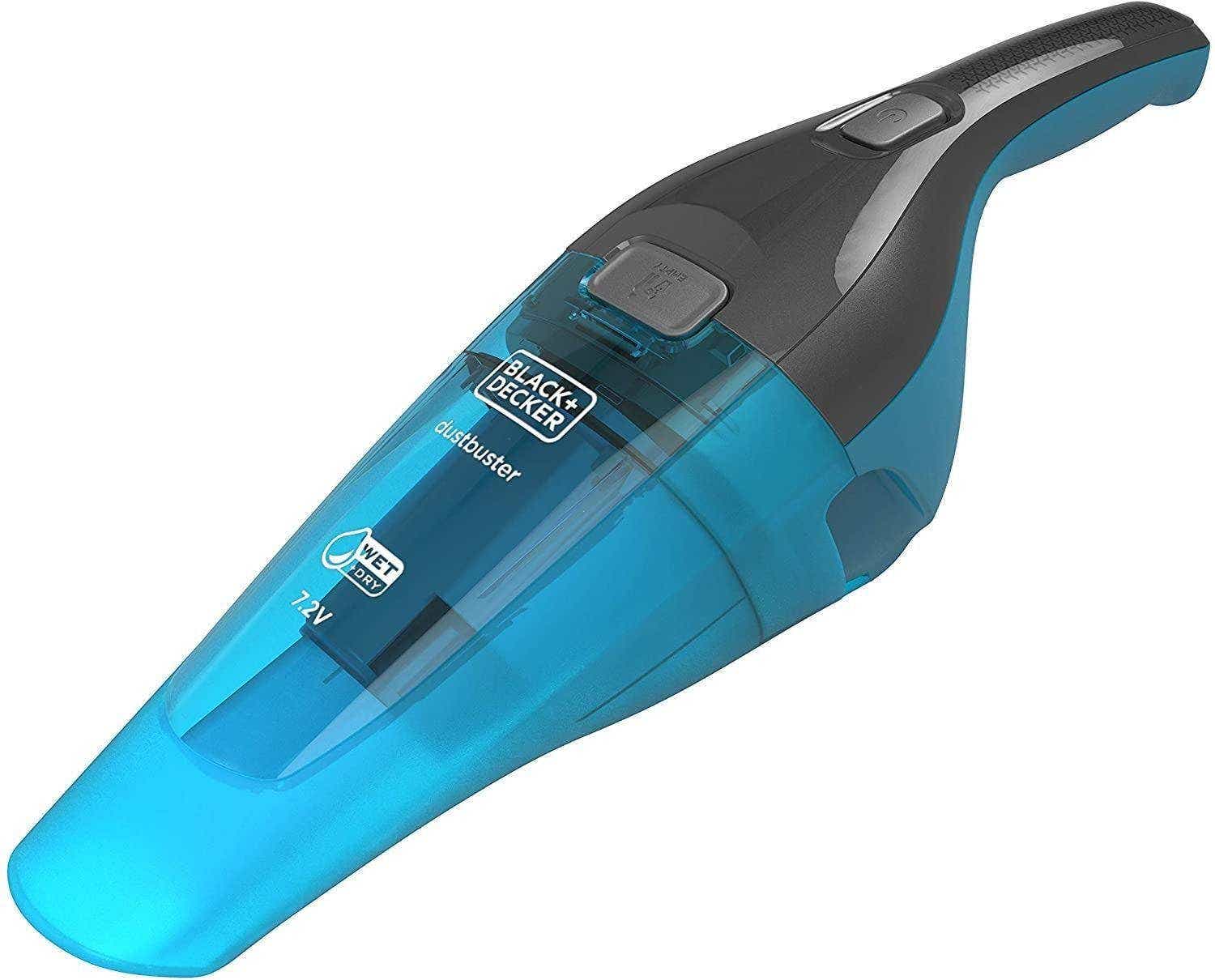 Black+Decker Cordless Dustbuster Handheld Wet & Dry Vacuum Cleaner, 7.2 V 1.5 Ah Li-Ion Battery With Charger Base, 385 ml, 14 Air Watts Suction Power, Blue - Wdc215Wa-B5