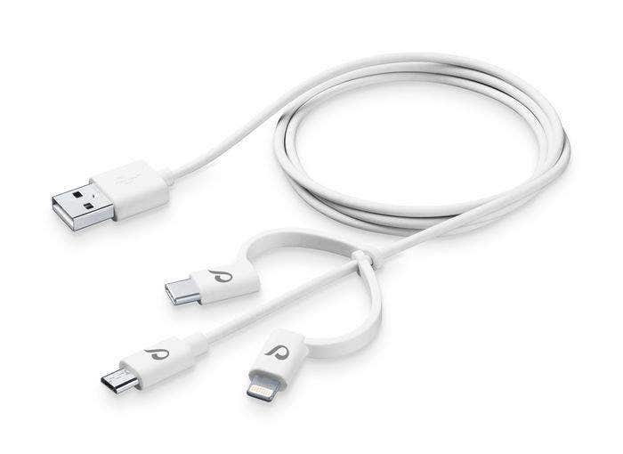 Cellularline 3 IN 1 USB CABLE+ TYPE-C, White
