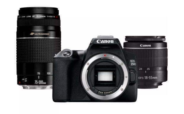 Canon EOS 250D DSLR Camera, Black+ EF-S 18-55mm f-3.5-5.6 III+ EF 75-300mm f-4-5.6 III Lens