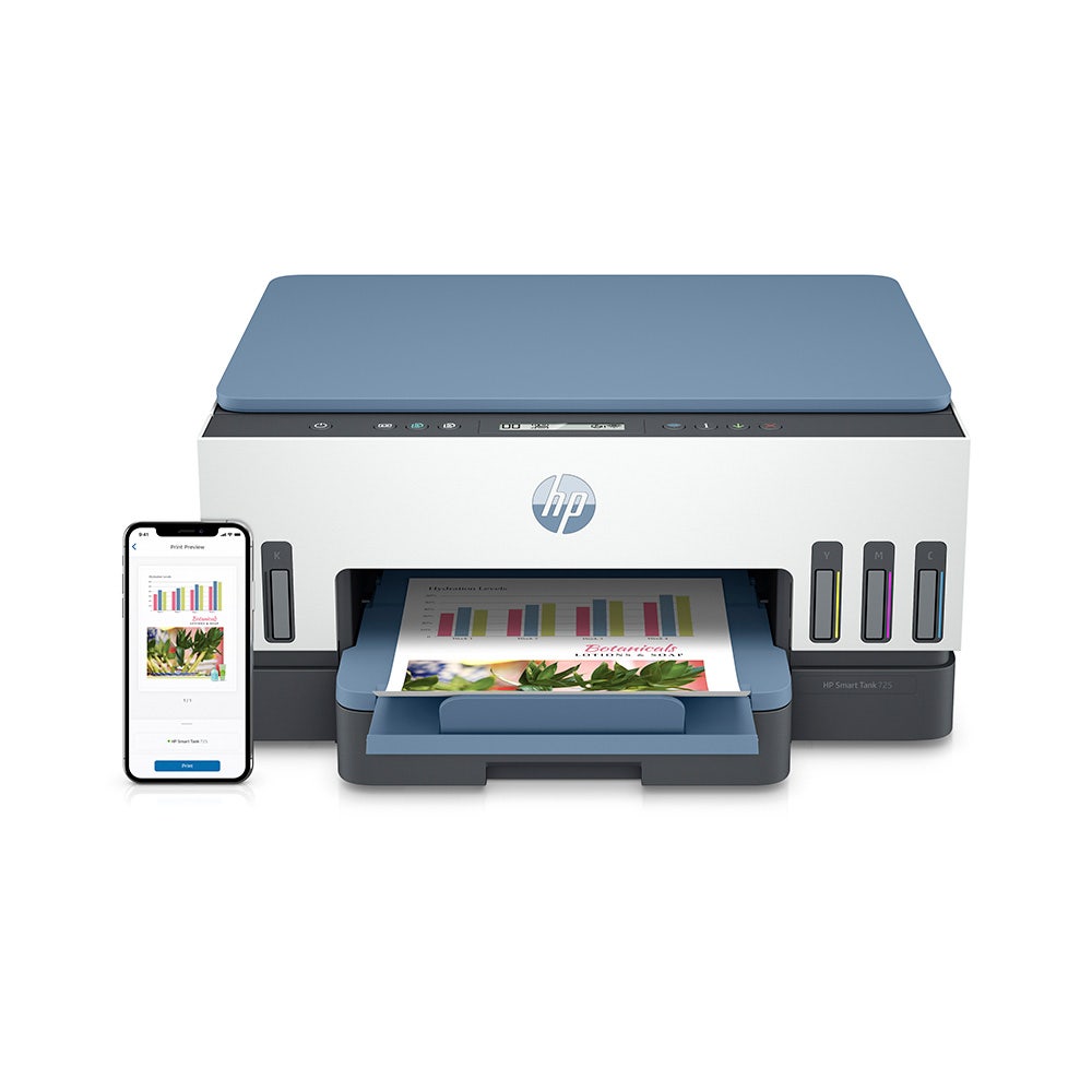 HP Smart Tank 725 All-in-One Ink Tank Printer wireless, Print, Scan, Copy, Auto Duplex Printing, Print up to 18000 black or 8000 color pages, White-Blue  [28B51A]