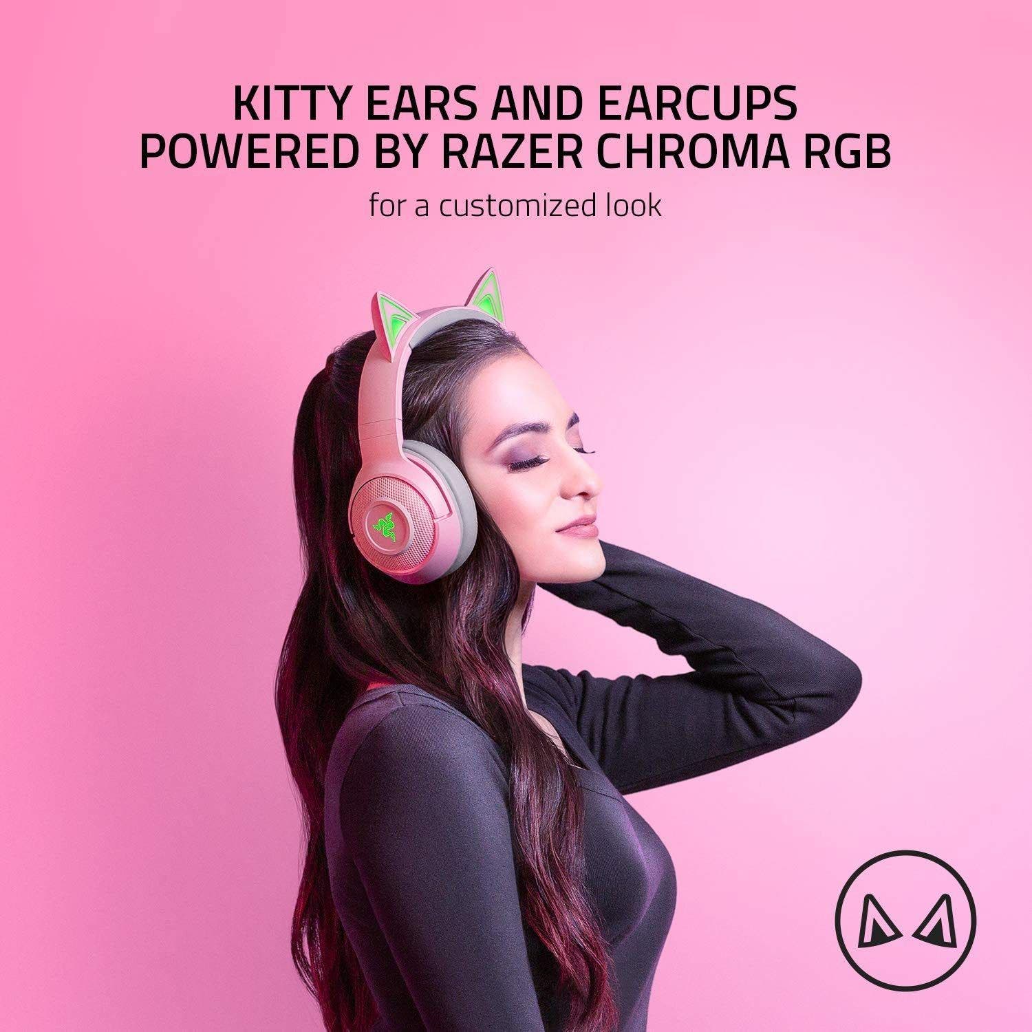 Razer Kraken Bt Kitty Edition - Wireless Bluetooth Headset With Chroma Rgb, 40Ms Low Latency Connection, Custom-Tuned 40Mm Drivers, Beamforming Microphone, Quartz Pink (RZ04-03520100-R3M1)