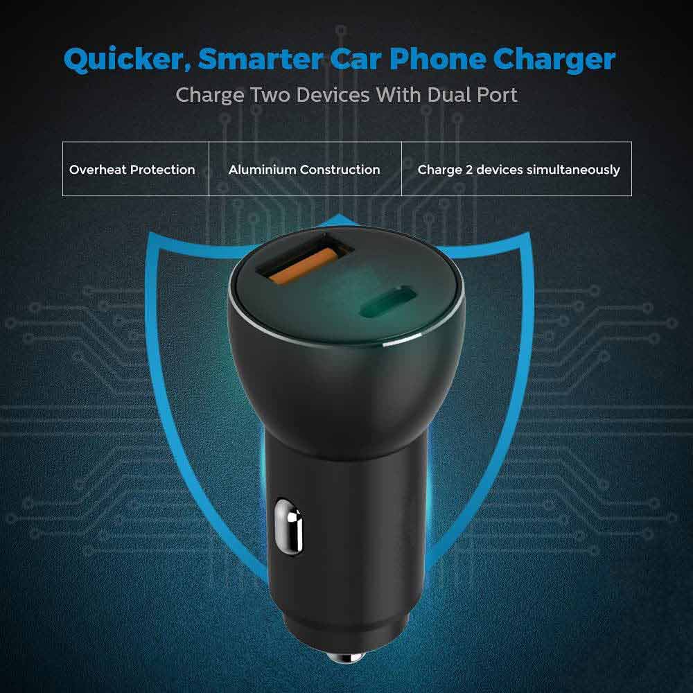 FITIT Dual Port Fast Car Charging Adapter (PD, 20W)