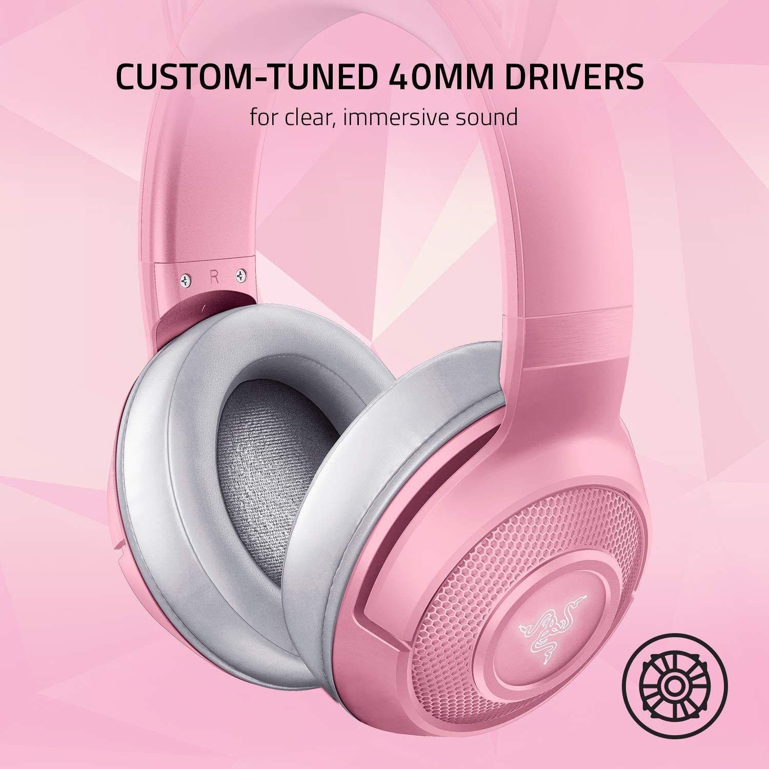 Razer Kraken Bt Kitty Edition - Wireless Bluetooth Headset With Chroma Rgb, 40Ms Low Latency Connection, Custom-Tuned 40Mm Drivers, Beamforming Microphone, Quartz Pink (RZ04-03520100-R3M1)