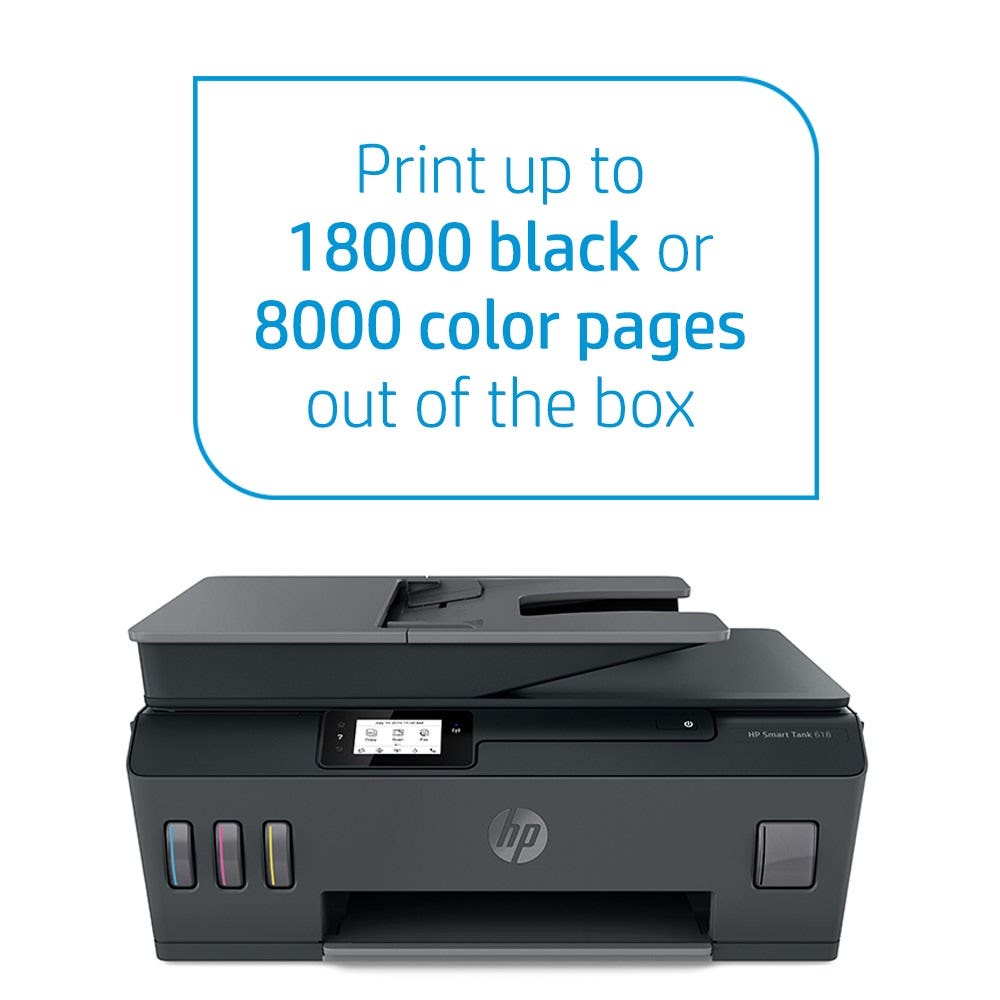 HP Smart Tank 615 Wireless, Print, Copy, Scan, Fax, Automated Document Feeder, All In One Ink Tank Printer, Print up to 18000 black or 8000 color pages - Black [Y0F71A]