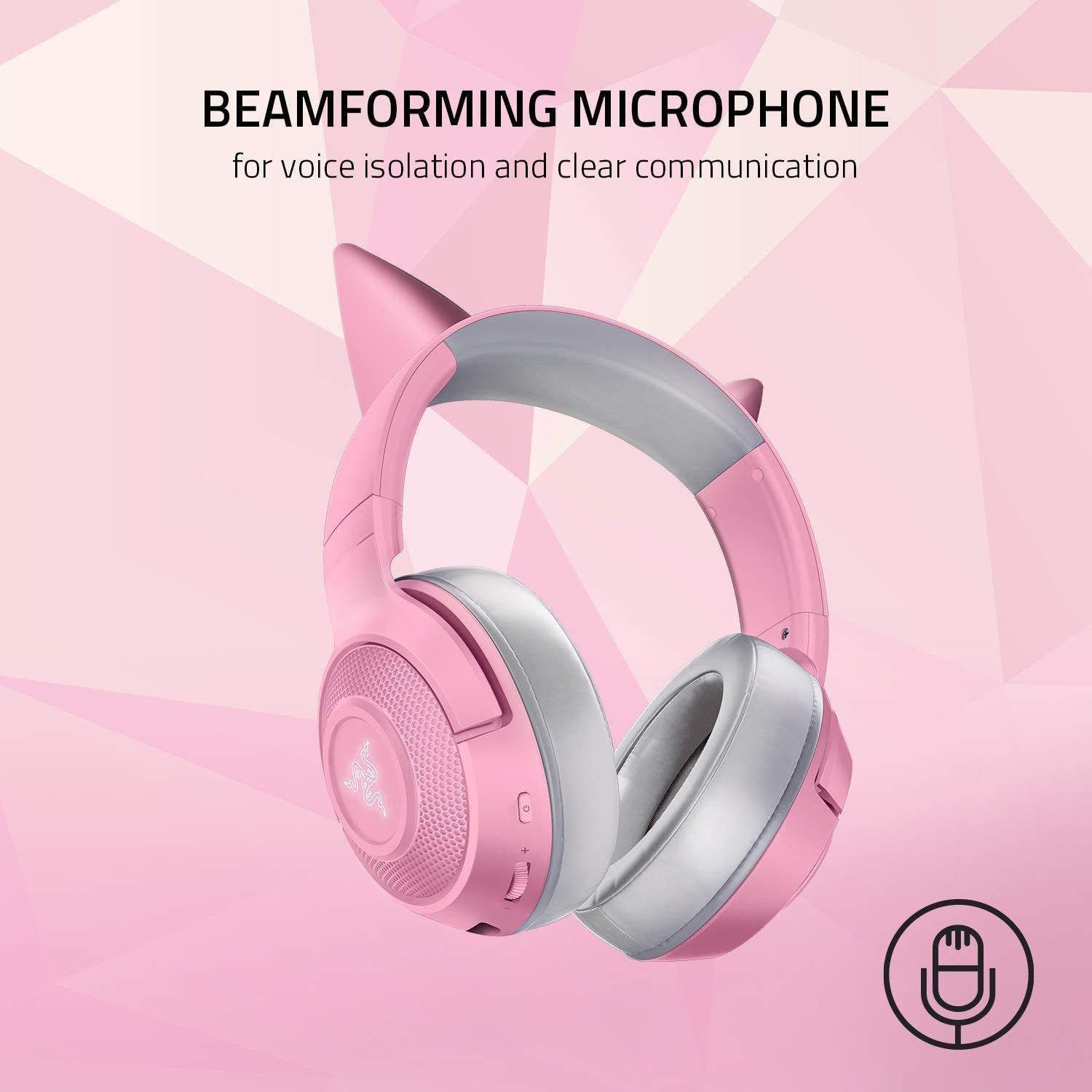 Razer Kraken Bt Kitty Edition - Wireless Bluetooth Headset With Chroma Rgb, 40Ms Low Latency Connection, Custom-Tuned 40Mm Drivers, Beamforming Microphone, Quartz Pink (RZ04-03520100-R3M1)