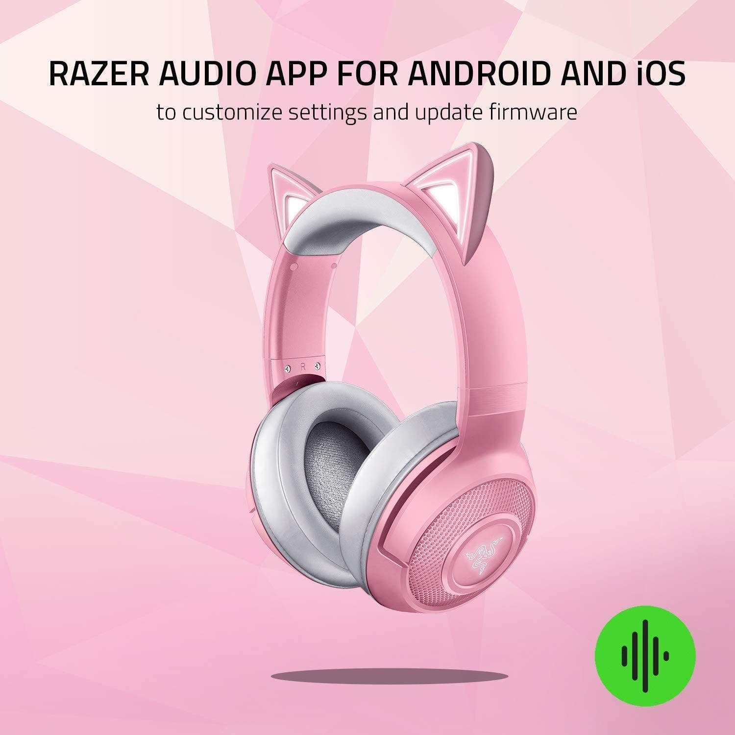 Razer Kraken Bt Kitty Edition - Wireless Bluetooth Headset With Chroma Rgb, 40Ms Low Latency Connection, Custom-Tuned 40Mm Drivers, Beamforming Microphone, Quartz Pink (RZ04-03520100-R3M1)