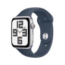   Apple Watch SE (2023) GPS 44mm Silver Aluminium Case with Storm Blue Sport Band - Small/Medium