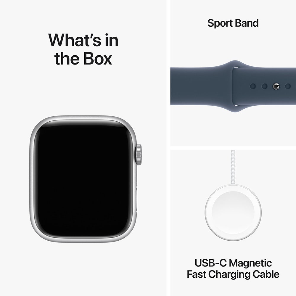 Apple Series 9 GPS 41mm Silver Aluminium Case with Storm Blue Sport Band - Small/Medium