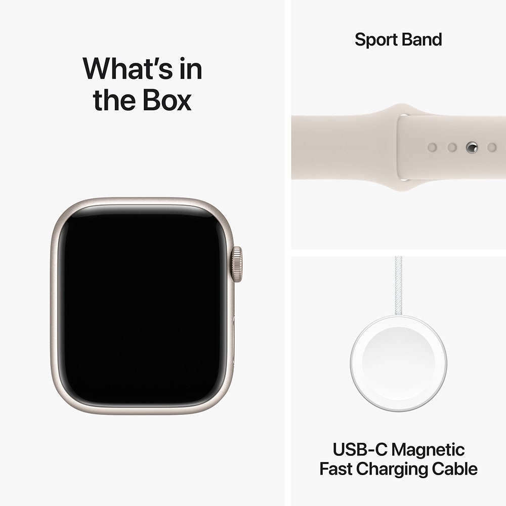 Apple Series 9 GPS 45mm Starlight Aluminium Case with Starlight Sport Band - Small/Medium