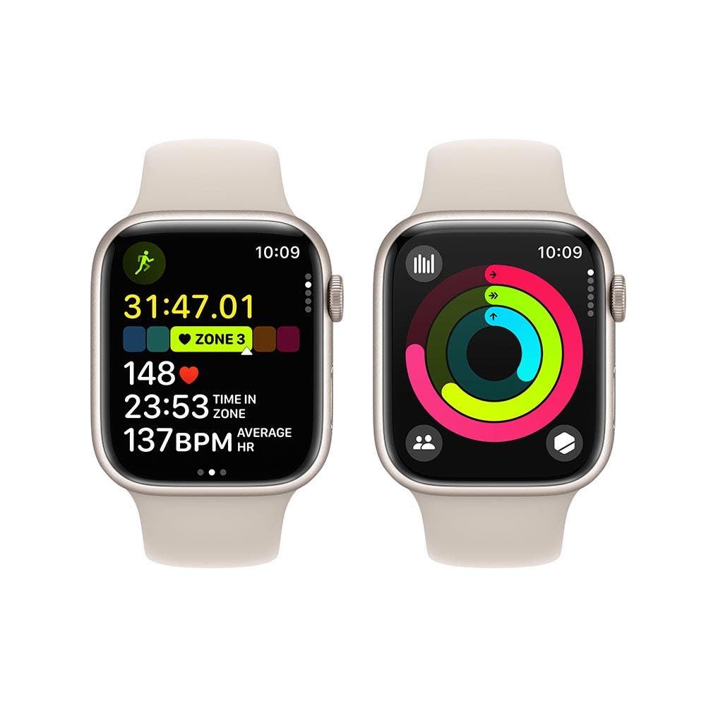 Apple Series 9 GPS 45mm Starlight Aluminium Case with Starlight Sport Band - Small/Medium