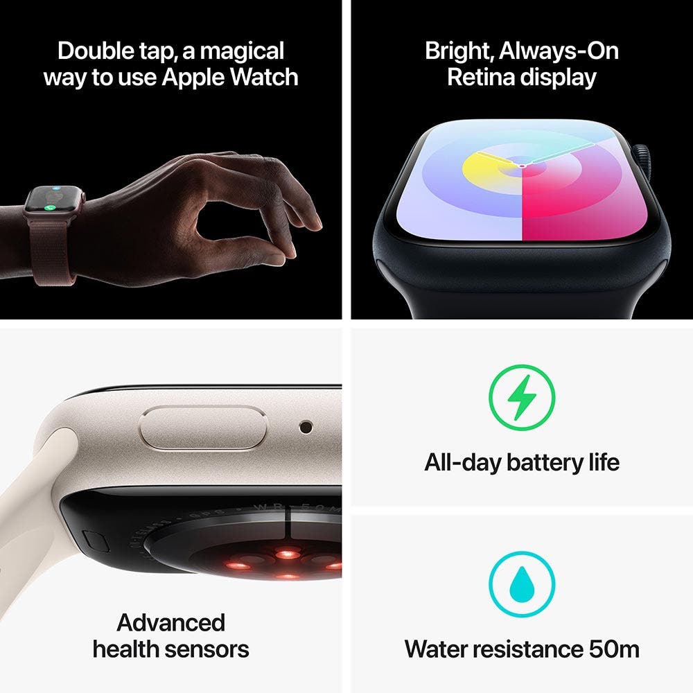 Apple Series 9 GPS 45mm Starlight Aluminium Case with Starlight Sport Band - Small/Medium