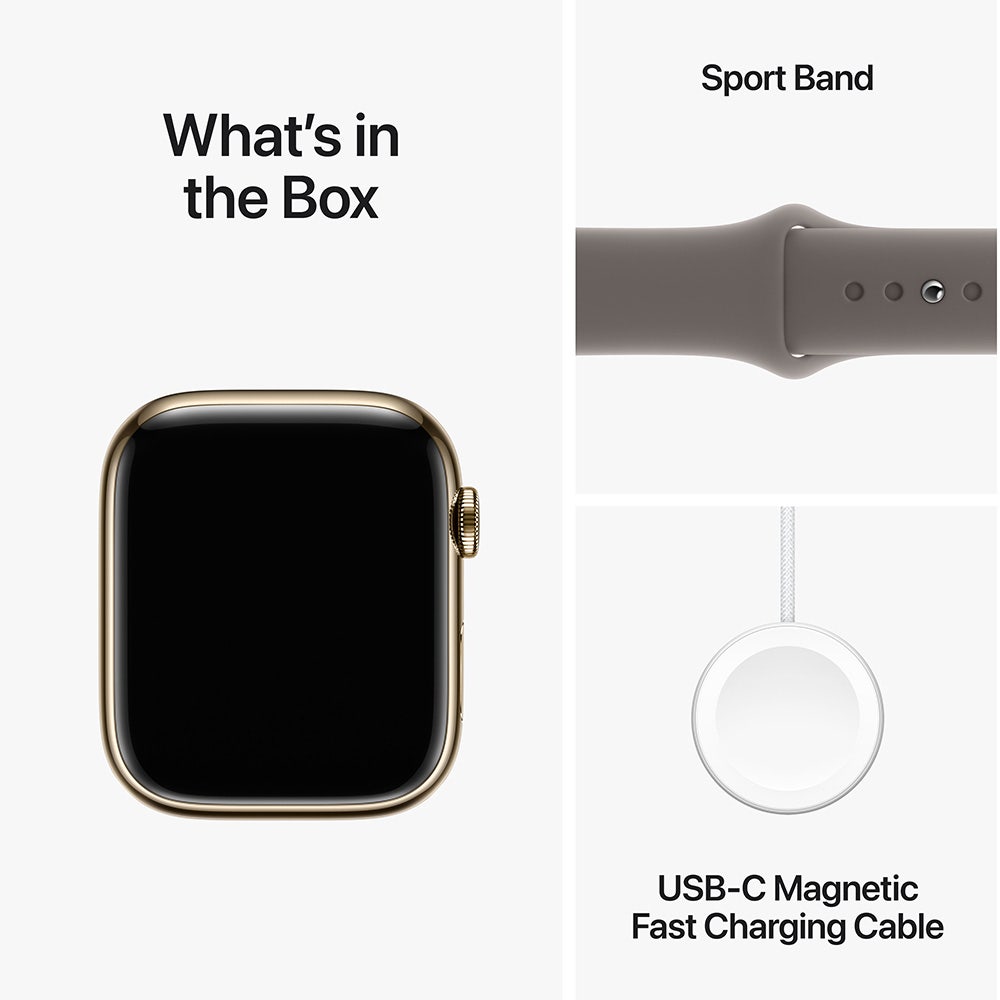 Apple Series 9 GPS + Cellular 45mm Gold Stainless Steel Case with Clay Sport Band - Medium/Large