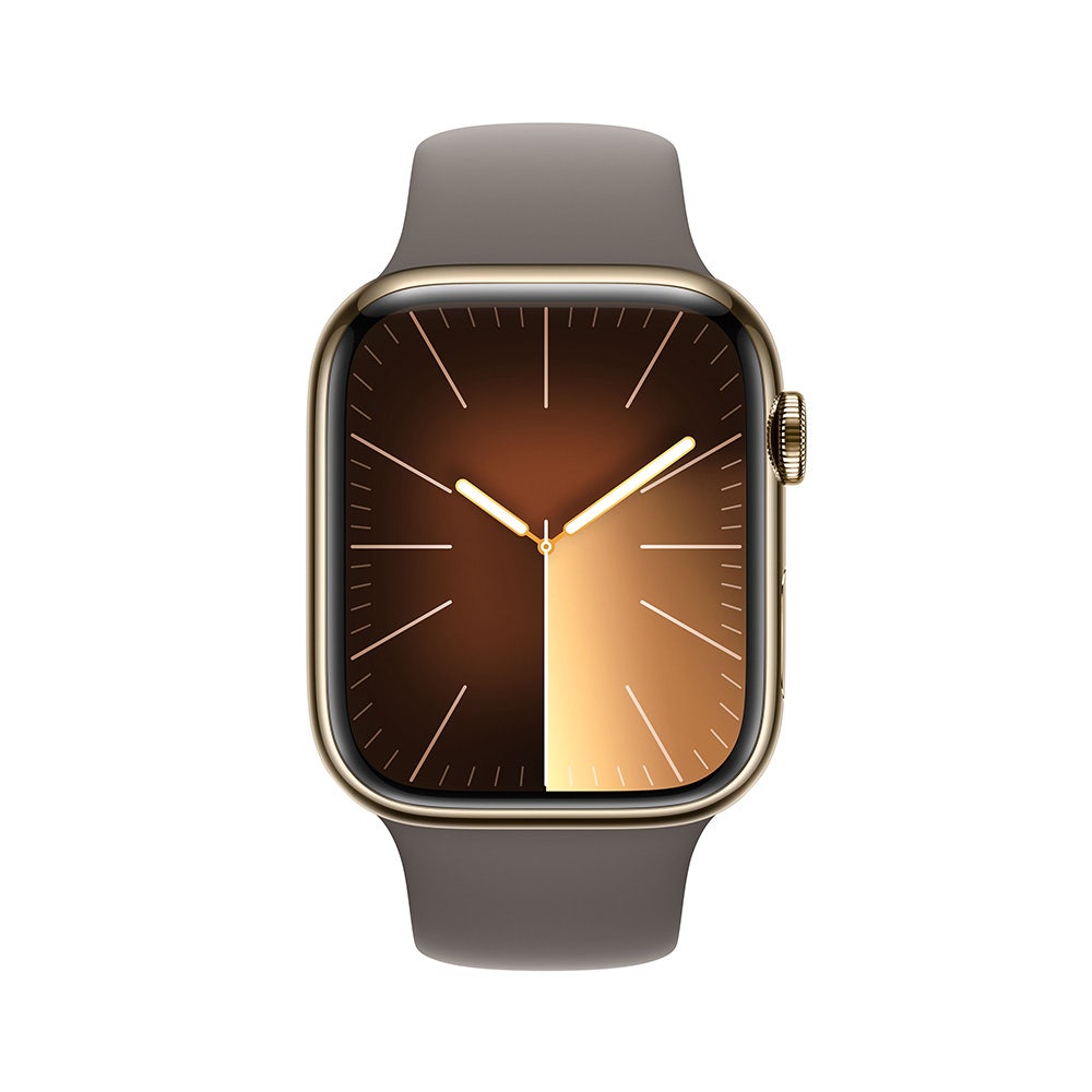 Apple Series 9 GPS + Cellular 45mm Gold Stainless Steel Case with Clay Sport Band - Medium/Large