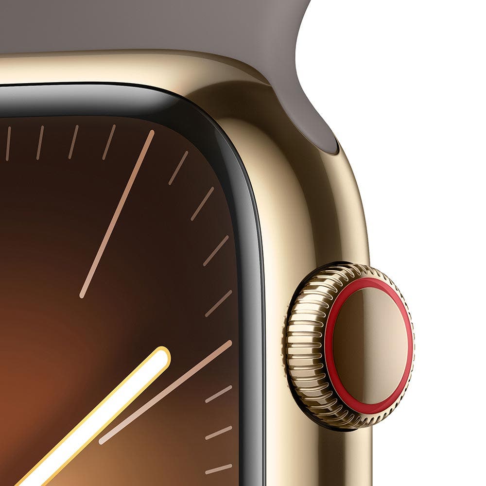 Apple Series 9 GPS + Cellular 45mm Gold Stainless Steel Case with Clay Sport Band - Medium/Large