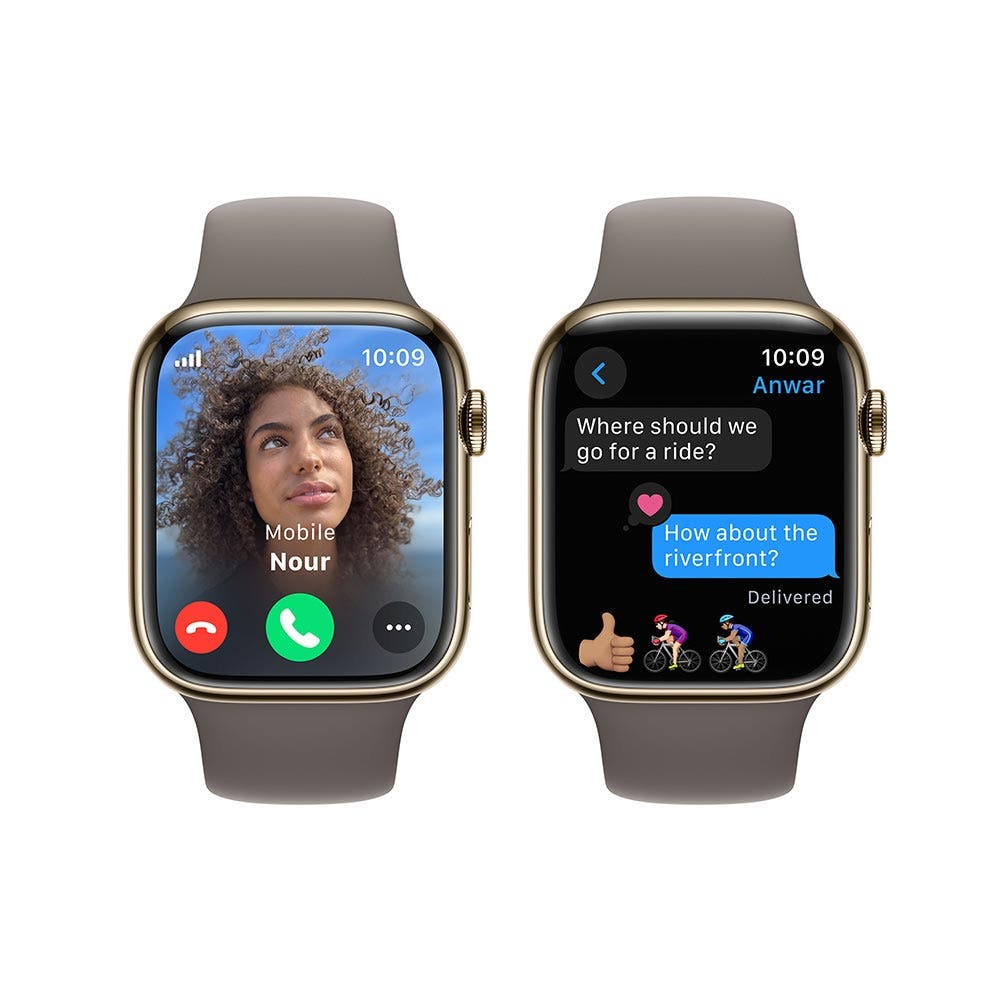 Apple Series 9 GPS + Cellular 45mm Gold Stainless Steel Case with Clay Sport Band - Medium/Large