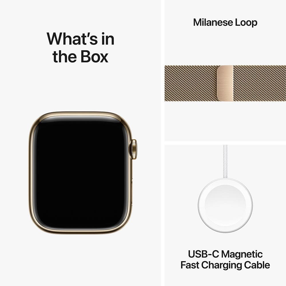 Apple Series 9 GPS + Cellular 45mm Gold Stainless Steel Case with Gold Milanese Loop