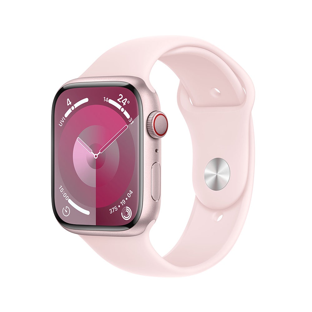 Apple Series 9 GPS + Cellular 45mm Pink Aluminium Case with Light Pink Sport Band - Small/Medium