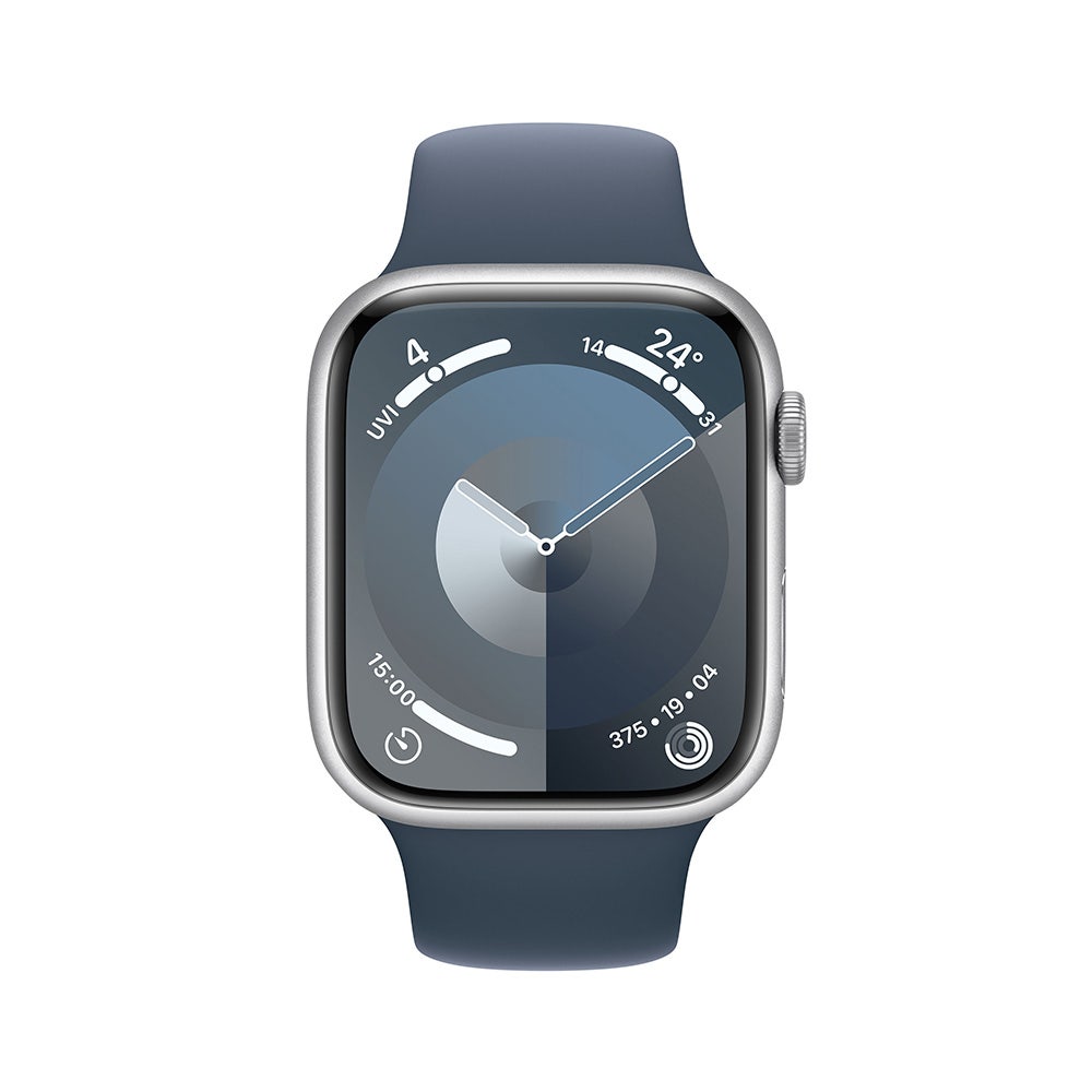 Apple Series 9 GPS + Cellular 41mm Silver Aluminium Case with Storm Blue Sport Band - Medium/Large