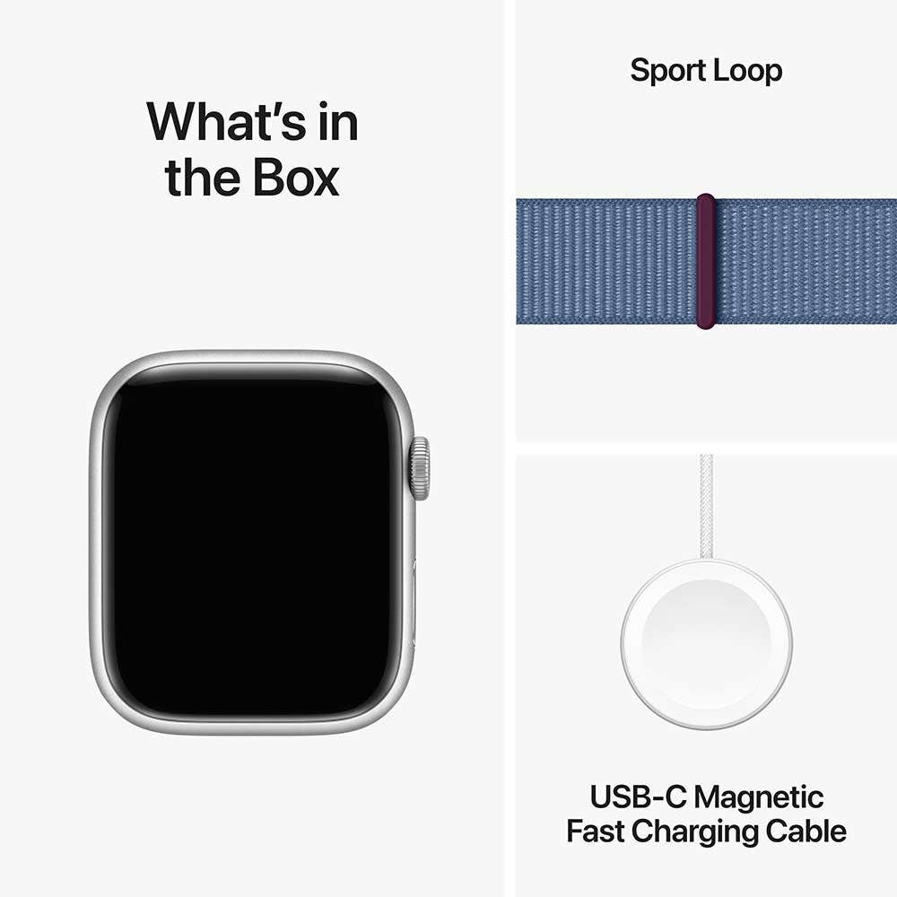 Apple Series 9 GPS + Cellular 45mm Silver Aluminium Case with Winter Blue Sport Loop