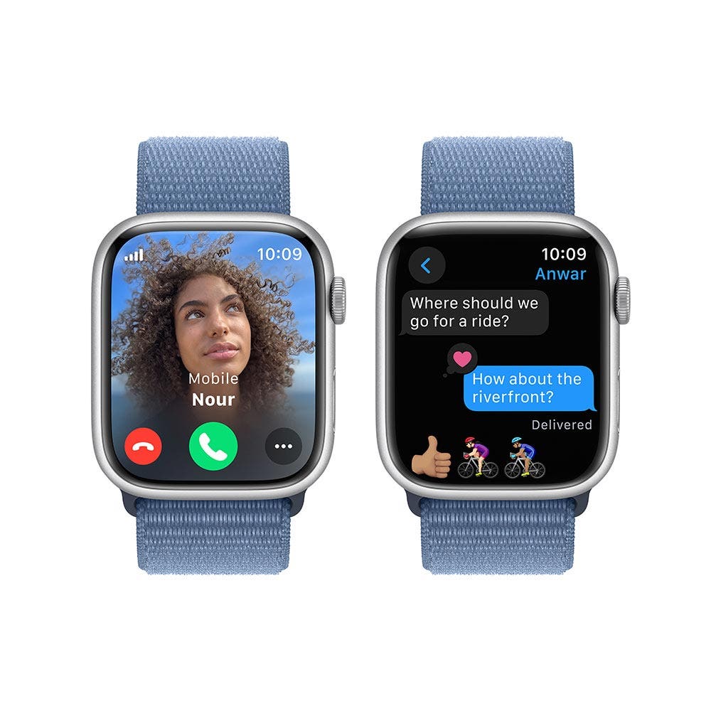 Apple Series 9 GPS + Cellular 45mm Silver Aluminium Case with Winter Blue Sport Loop