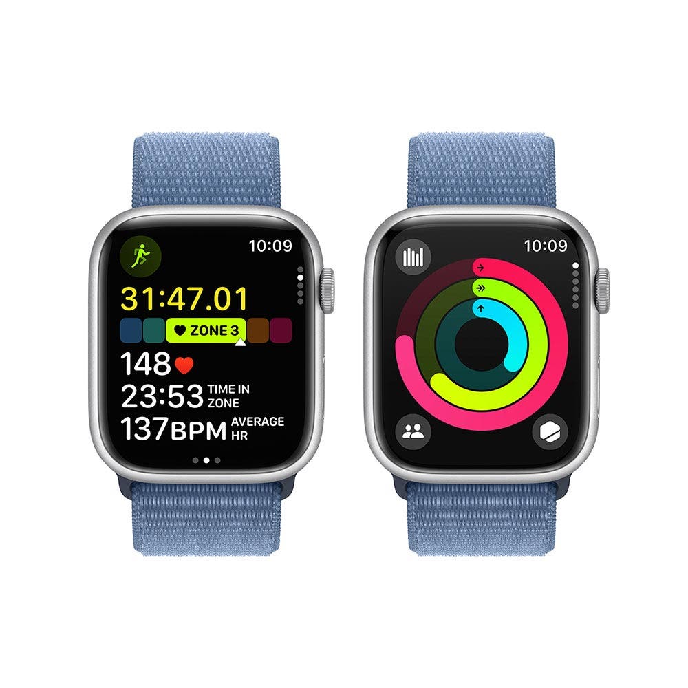 Apple Series 9 GPS + Cellular 45mm Silver Aluminium Case with Winter Blue Sport Loop
