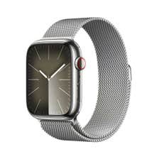 Apple Series 9 GPS + Cellular 45mm Silver Stainless Steel Case with Silver Milanese Loop
