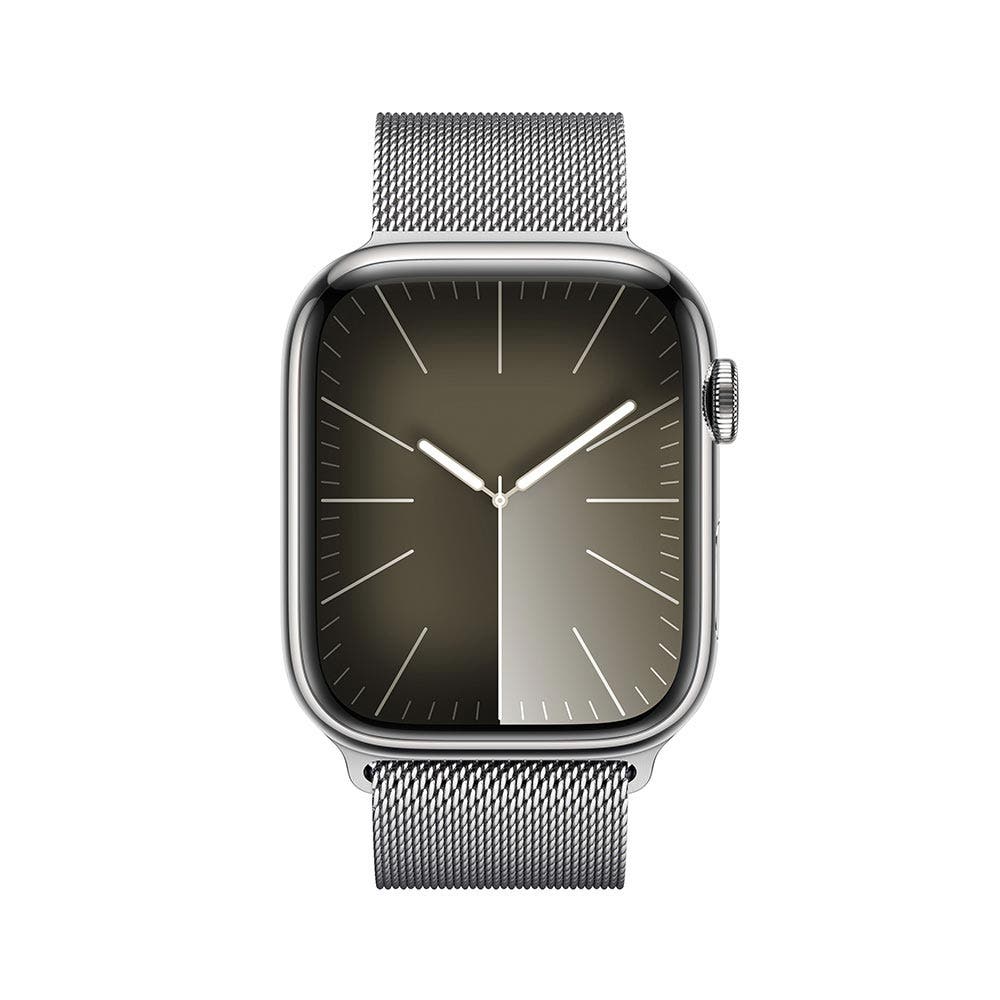 Apple Series 9 GPS + Cellular 45mm Silver Stainless Steel Case with Silver Milanese Loop