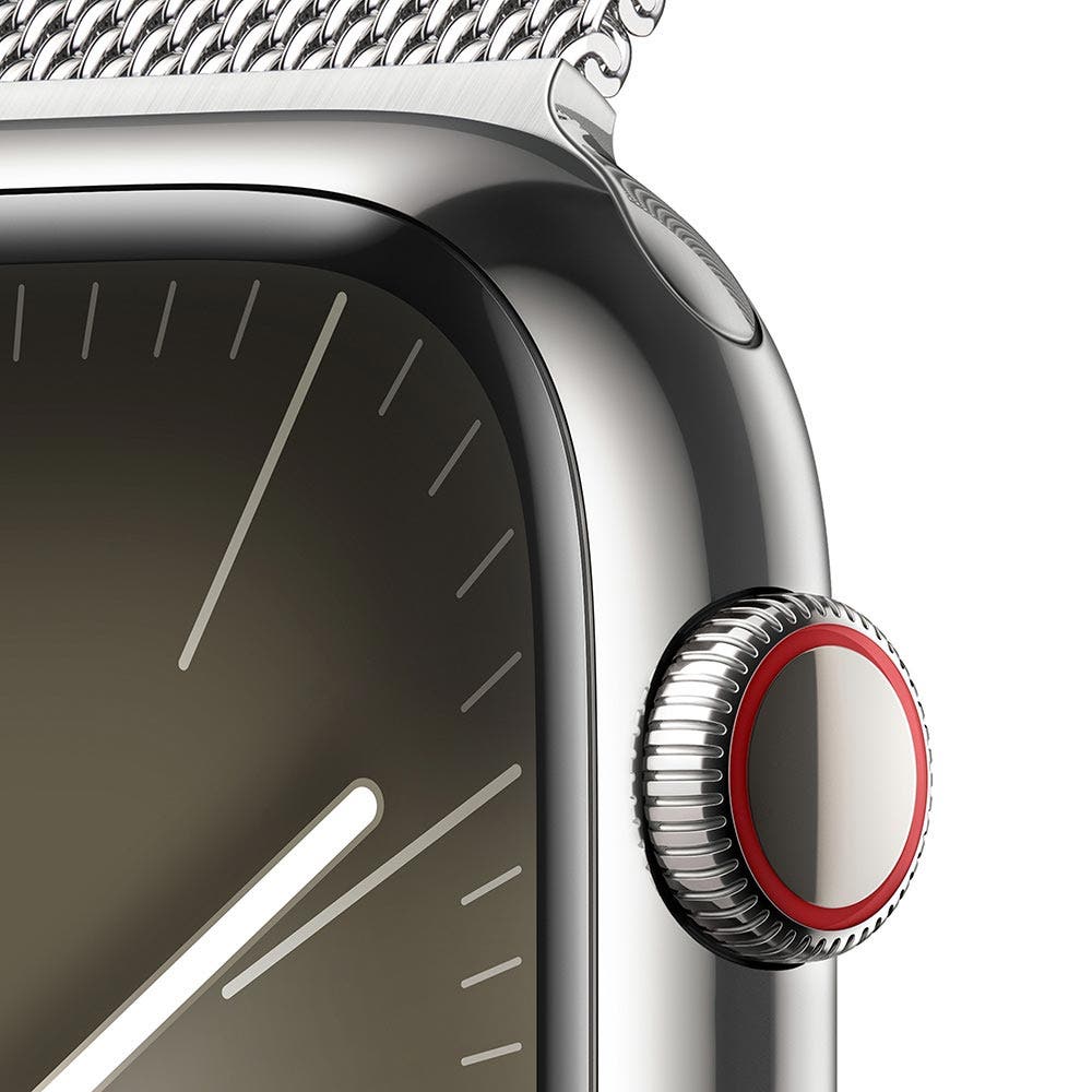 Apple Series 9 GPS + Cellular 45mm Silver Stainless Steel Case with Silver Milanese Loop