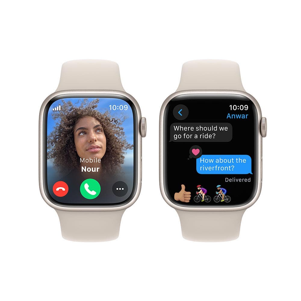 Apple Series 9 GPS + Cellular 41mm Starlight Aluminium Case with Starlight Sport Band - Small/Medium