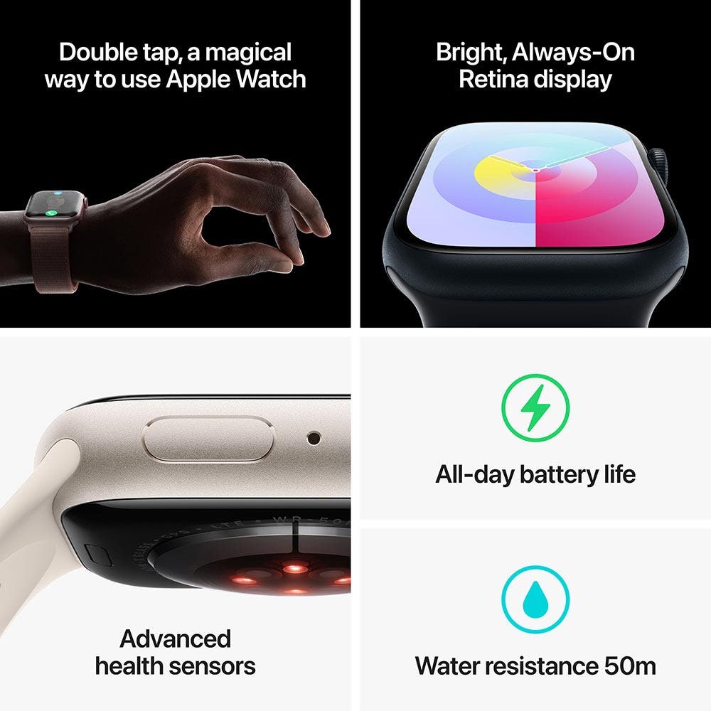 Apple Series 9 GPS + Cellular 45mm Starlight Aluminium Case with Starlight Sport Band - Medium/Large