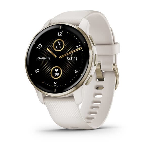 Garmin Venu 2 Plus 43 mm Cream Gold Stainless Steel Bezel With Ivory Case And Silicone Band