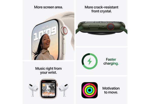Apple Watch Series 7 GPS+ Cellular, Silver Stainless Steel Case with Starlight Sport Band