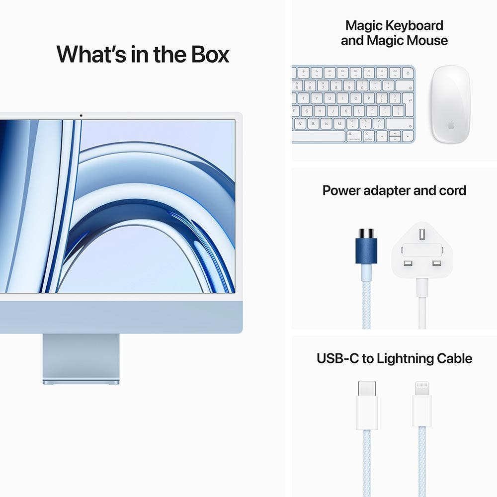 Apple iMac M3 chip with 8 Core CPU & 10 Core GPU 8GB RAM 256GB SSD 24" Desktop English & Arabic Keyboard - Blue (MQRQ3AB/A)
