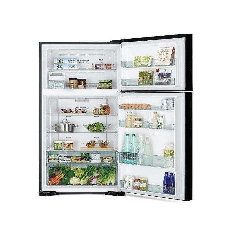 Hitachi RVG710PUK7GBK 710L Top Mount Refrigerator, Glass Black