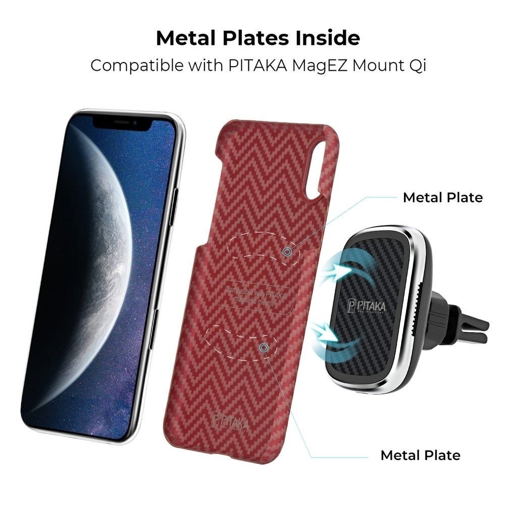 Pitaka MagEZ Case for iPhone Xs Max, Red-Orange (Herringbone)